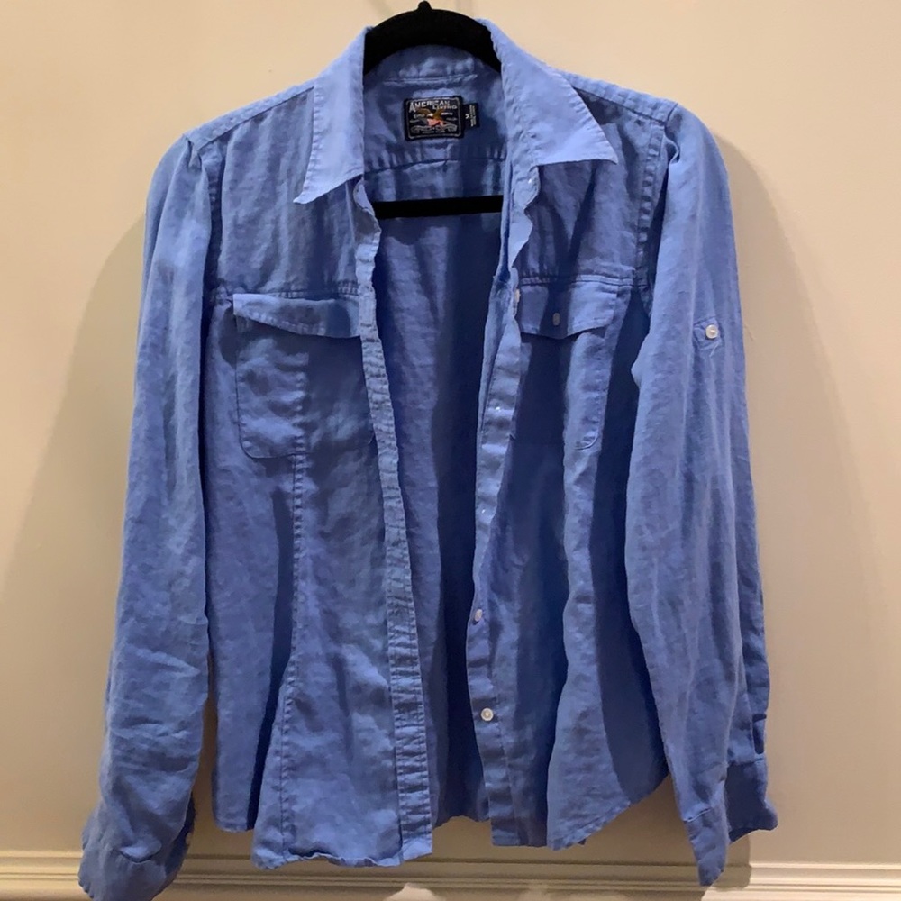 Blue 100% linen button up